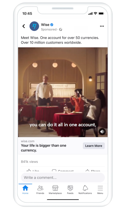 Facebook動画広告の成功事例　国際送金サービスのWise